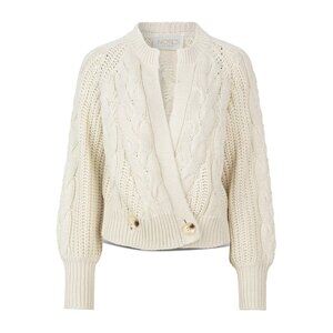 NOTES DU NORD Phillipa Ivory Cotton Blend Cable Knit Cardigan Sweater, Size S